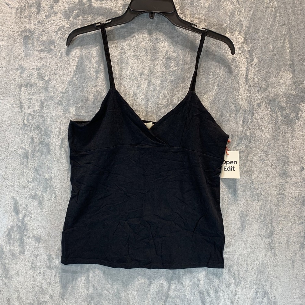 Open Edit Womens Tank Top Y2K Black Spaghetti Strap Suplice Neck Fairy Grunge XL